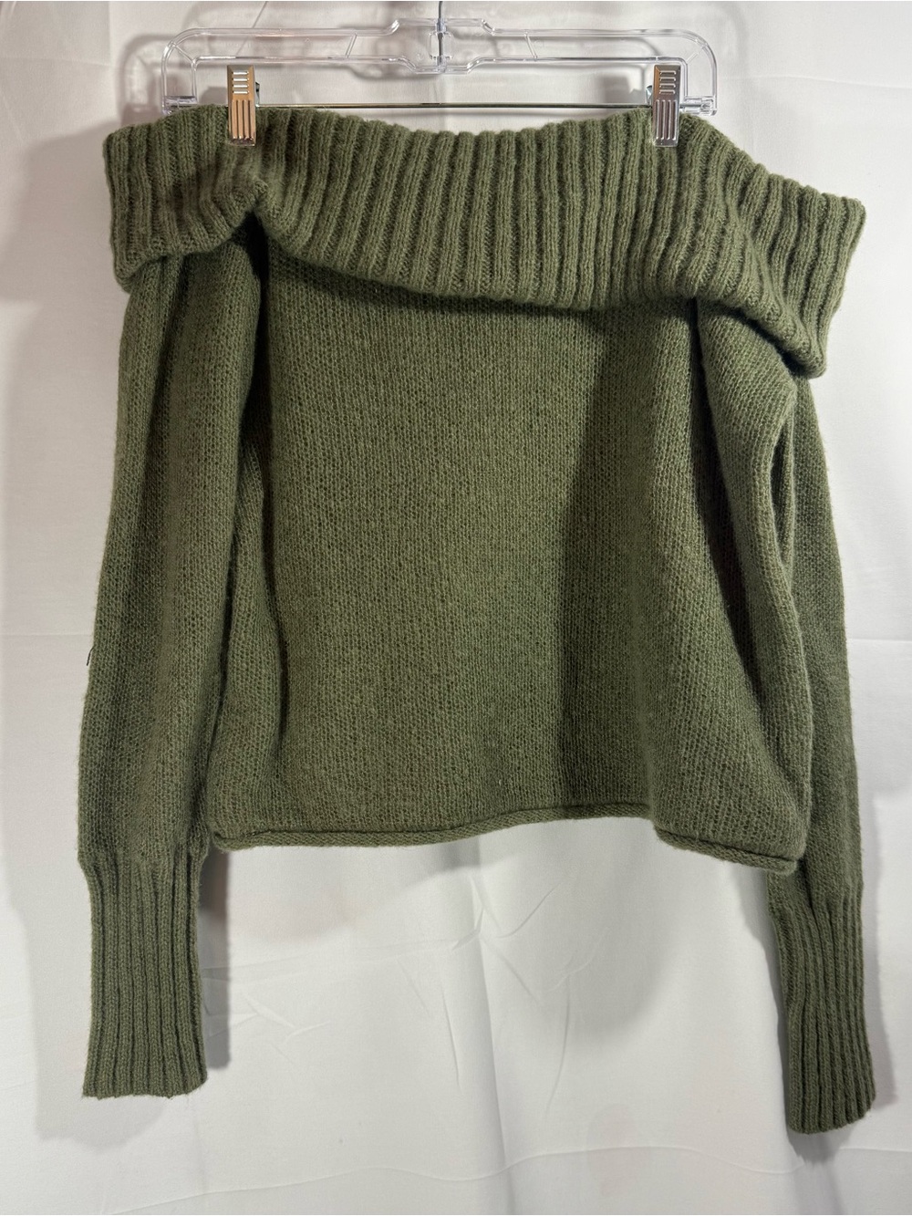 SO Olive Green Off-the-Shoulder Foldover Sweater Size XL NWT